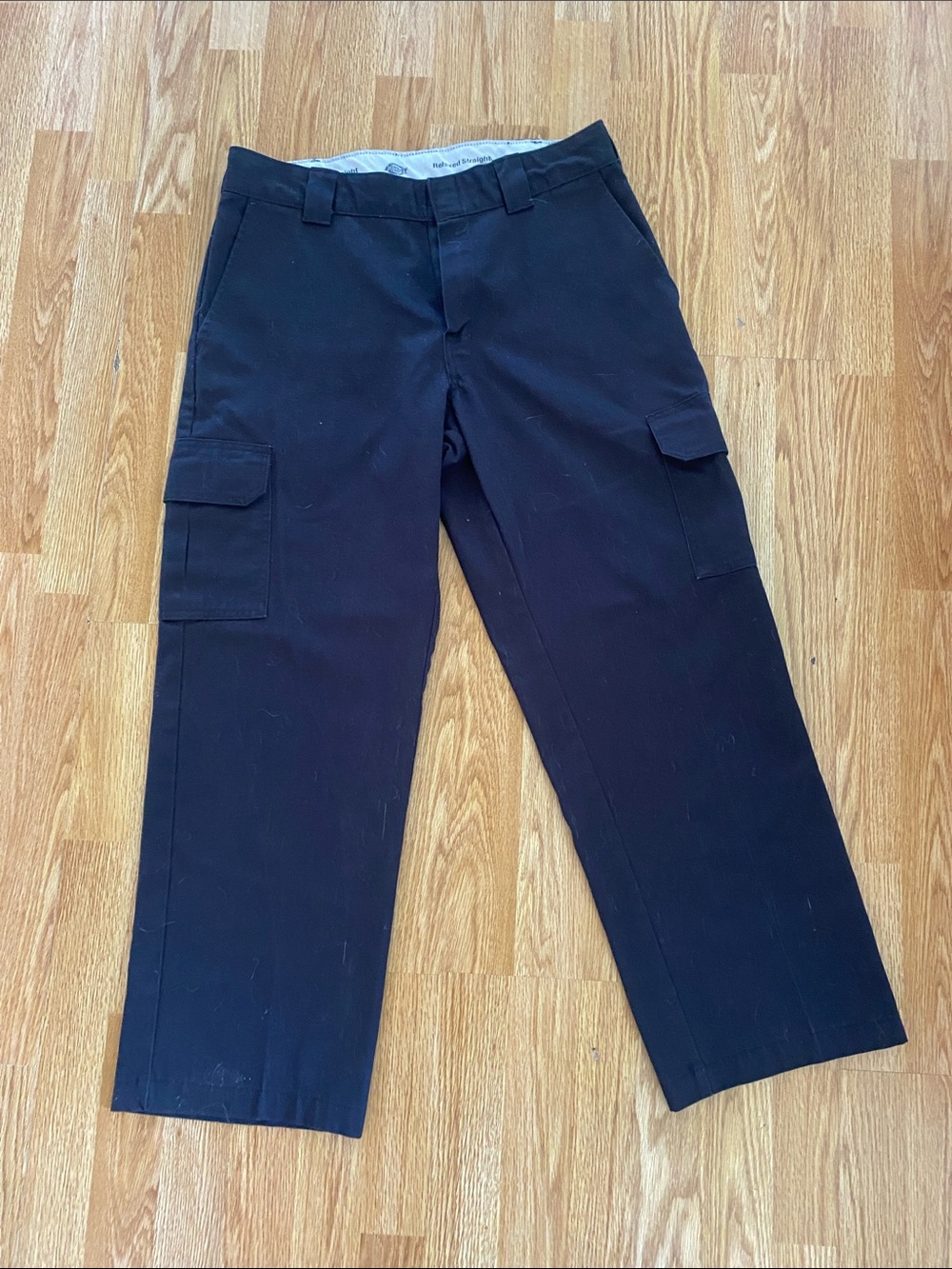 Dickies Black Relaxed Straight Cargo Pants with Side Flap Pockets
